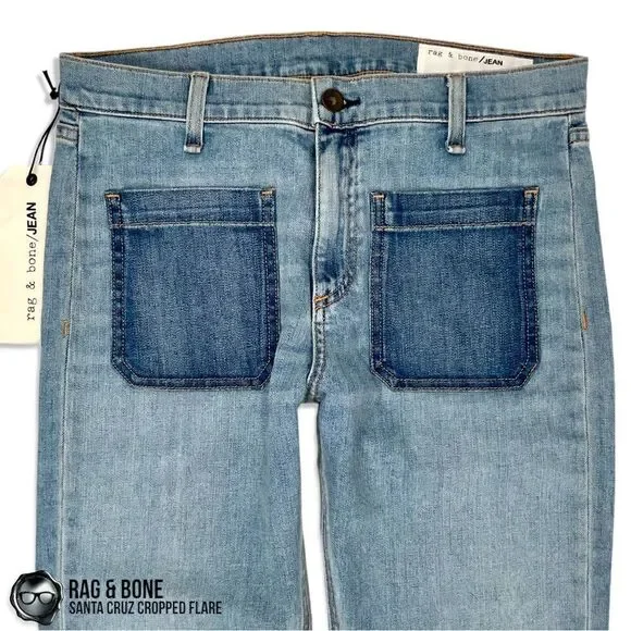 RAG & BONE SANTA CRUZ FLARE CROP JEANS IN PATCH VARICK WOMEN’S SIZE 28 RAW HEM - Picture 7 of 16